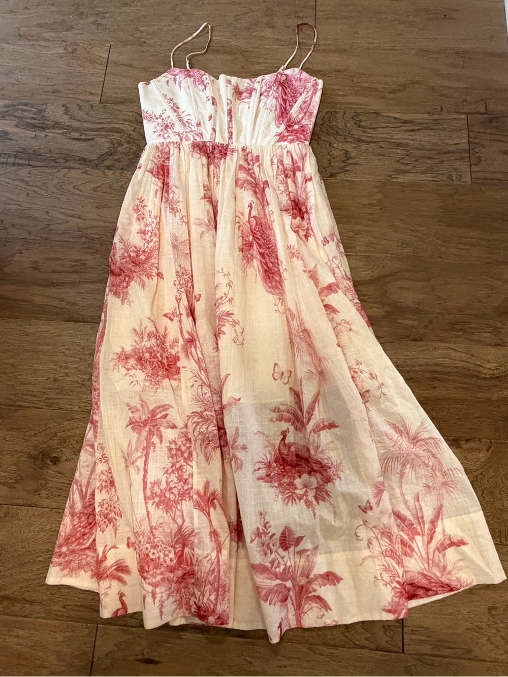Zimmermann Waverly Corset Midi Dress In Pink Palm